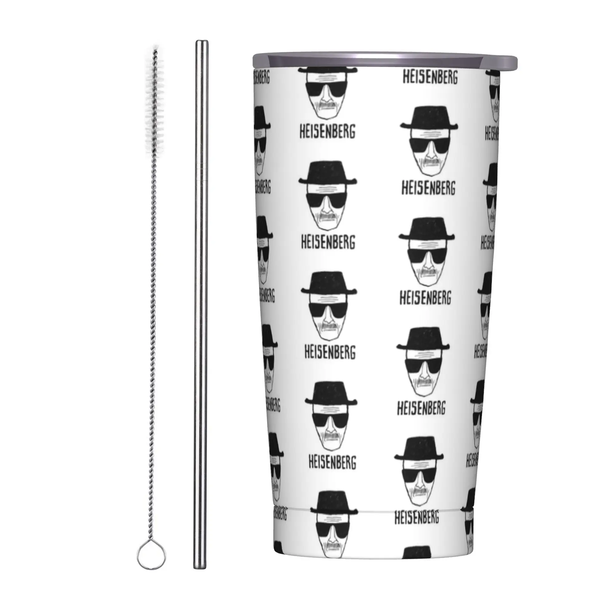 Heisenberg Breaking Bad Insulated Tumbler with Straws  Stainless Steel Thermal Mug Double Wall Car Bottle Cups, 20oz