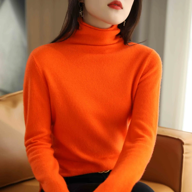 เสื้อสเวตเตอร์คอเต่า แขนยาว สีพื้น ผ้าวูลคลาสสิกสำหรับผู้หญิง ฤดูใบไม้ร่วง คุณภาพสูง นุ่ม อุ่น สวมใส่สบาย