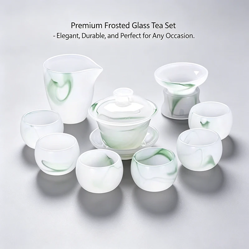 White Jade Colored Glazed Kung Fu Tea Set Complete Gaiwan Teacup Kit Home Office Drinking Tea Gift Box Packaging
