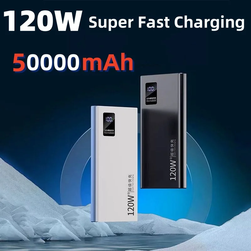 

50000mAh Power Bank PD 120W Fast Charging Type C Portable Powerbank External Battery Pack for iPhone 16 15 Xiaomi Samsung Huawei
