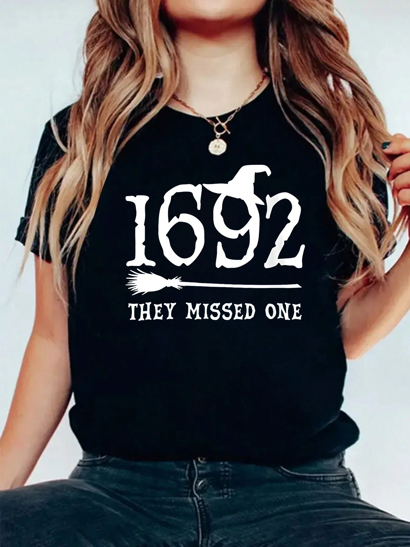 

1692 They Missed One Halloween Witch Trials Womens T-Shirt