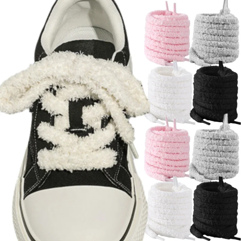 Trendy Coolstring 12mm Wide Flat Plush Towel Shoelaces Big Fat Fluffy Fuzzy Design Perfect for Women Casual Sneakers Lady Shoes image 2
