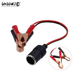 12V/24V Power Car Cigarette Lighter Female To Alligator Clip Extension Connector To Terminal Clip-on Battery Adapter Auto Socket