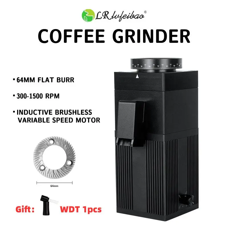 LRlufeibao GC64 Electric Coffee Grinder 64mm Flat Burr Fine Adjustment Espresso Grinder 110-240V Variable Speed Coffee Bean Mill