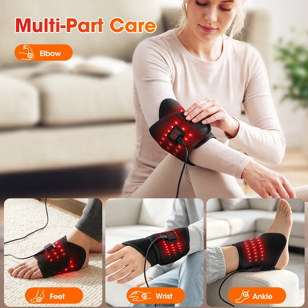 36LEDs 660nm Red Light Therapy Wrist Massager 3 Levels Infrared Heating Belt For Ankle Elbow Wrist Wrap For Tenosynovitis Relief