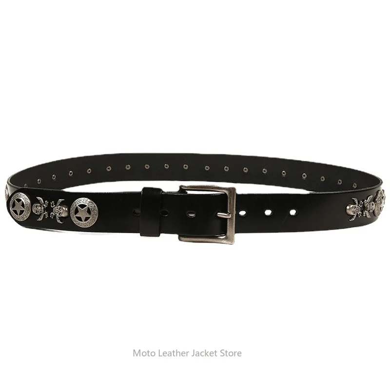 American Style Punk Belt Original Design Light Luxury Unisex First Layer Cowhide Leather Waistband in Stock