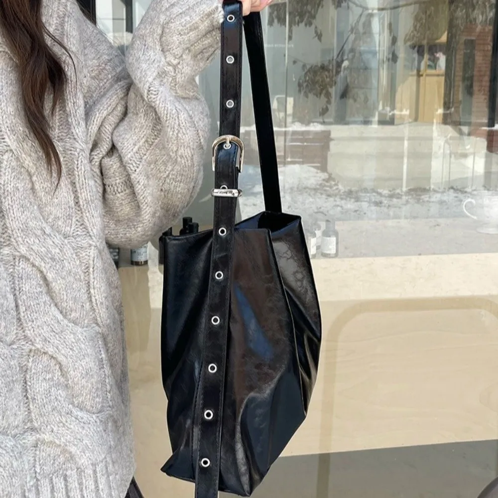 

Vintage Square Large Capacity Crossbody Bag Hobo Korean Style Leather Shoulder Bag Y2k Solid Color Women Handbag Work