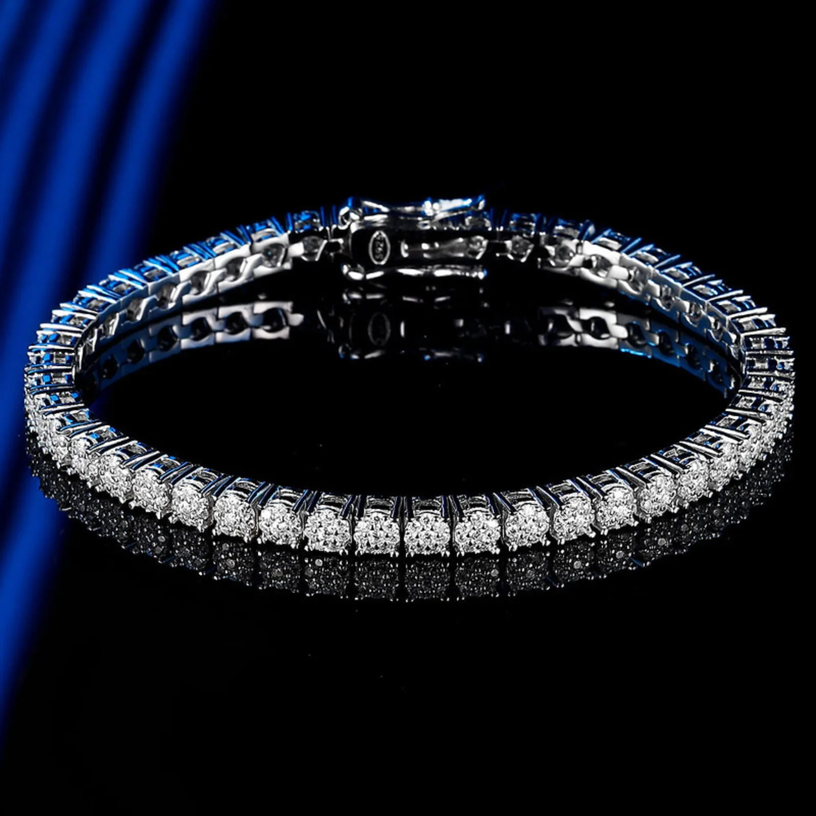 MuShan Jewelry 925 Sterling Silver Chain Bracelet Bangles D Color Moissanite Diamond Cuff Bracelets Bangles for Women Men Unisex