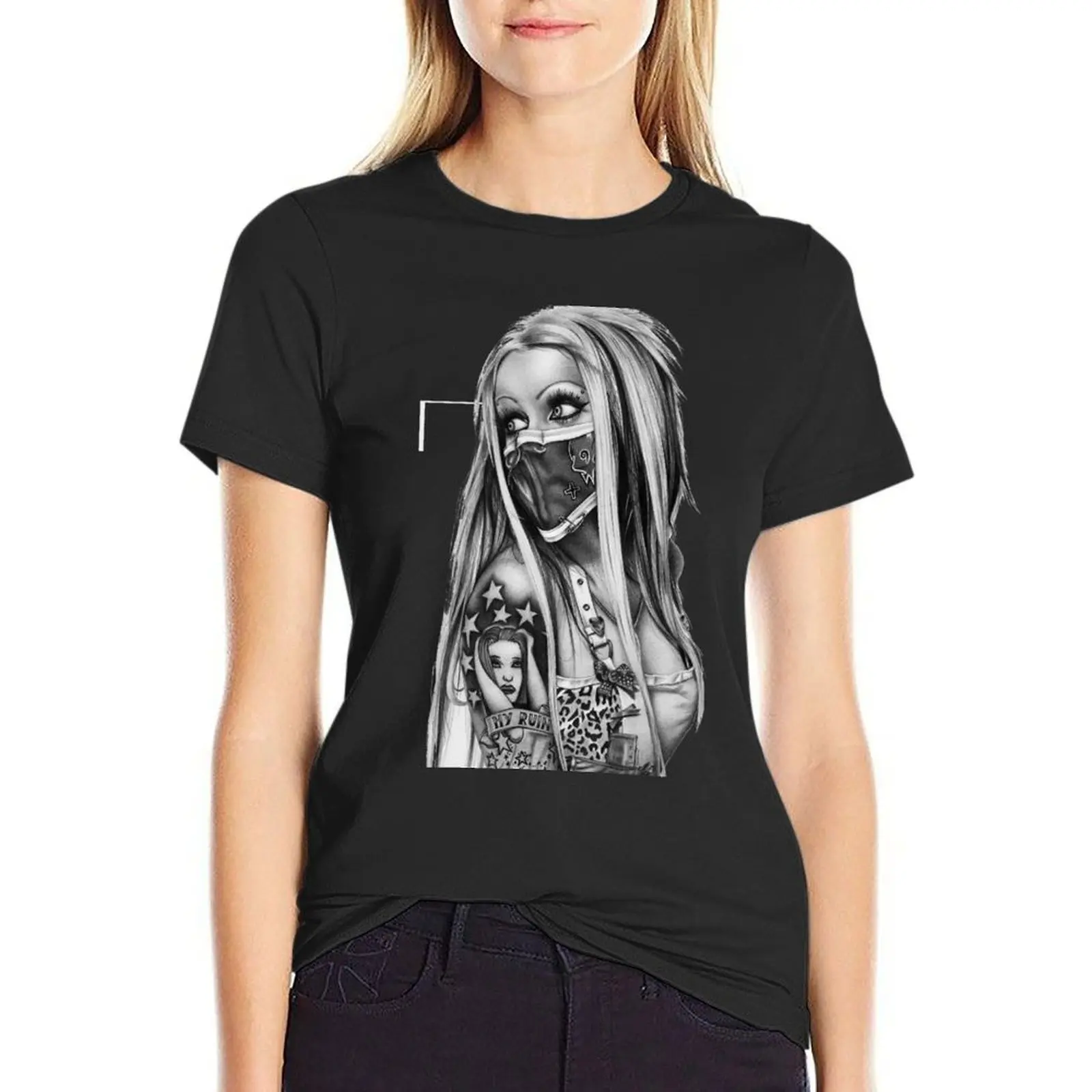 Tatoo Girl T-Shirt koszulka z nadrukiem zwierzęcym dla dziewczynek ubrania kawaii estetyczna odzież topy dla kobiet