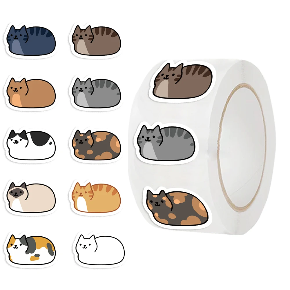 

500PCS Loft Cat Roll Stickers Cute Loft Cat Stickers Cartoon Cat Animals Decals for Birthday Supplies Water Bottles Laptop