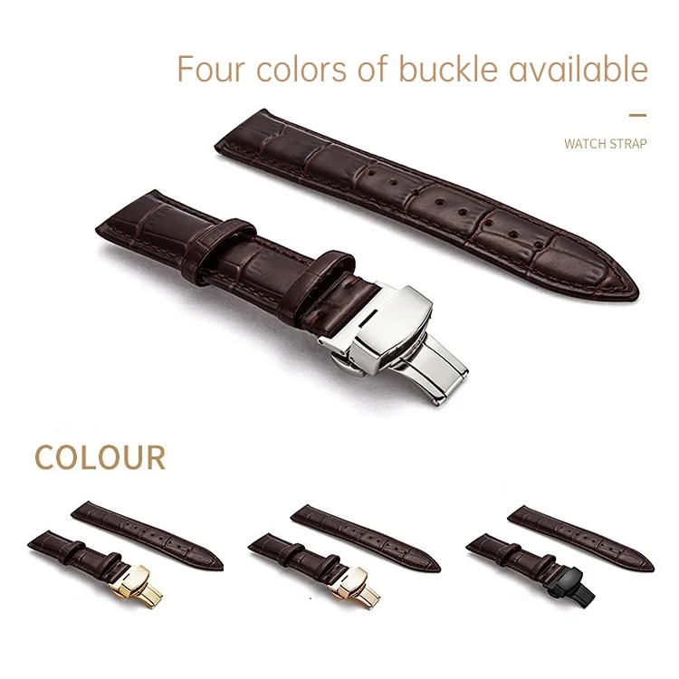 Premium Genuine Leather Watch Band 12-24mm Classic Leather Wristband Strap 20mm Butterfly Clasp Watchband Replacement Bracelet