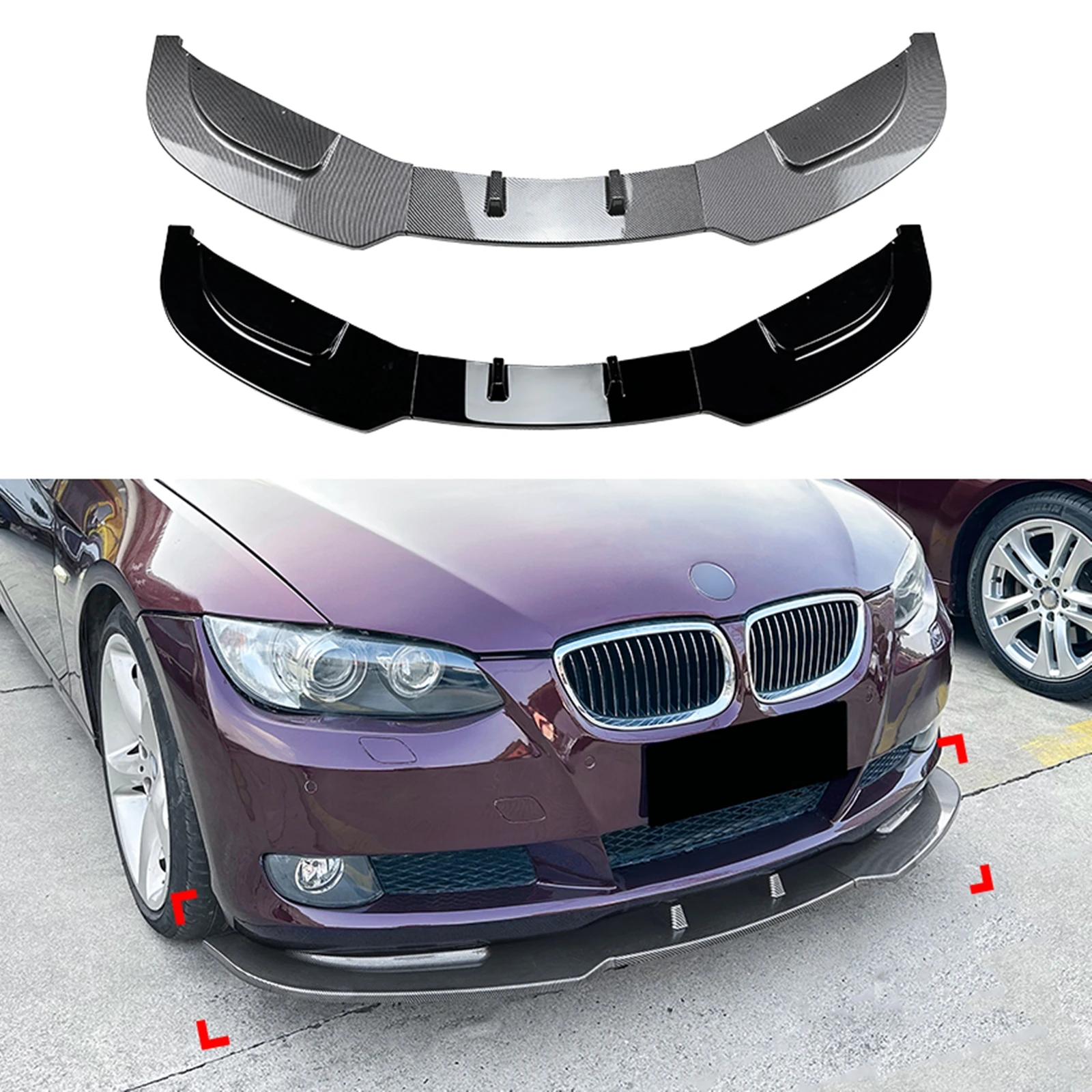 Carbon Fiber Look Glossy Black Front Bumper Lower Spoiler Lip Splitter Blade For BMW 3 Series E92 E93 2006-2013 Base Version