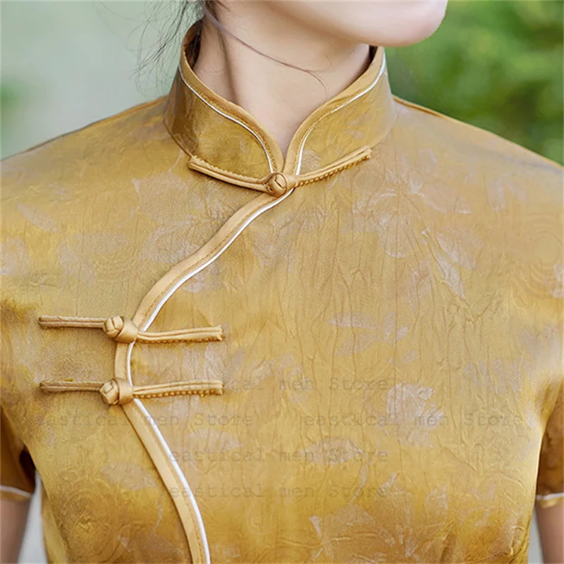

Classical Ethic Style Cheongsam Women Sexy Qipao Vintage Button Down Chinese Style Dress Improved Chinese Vestidos Party Costume