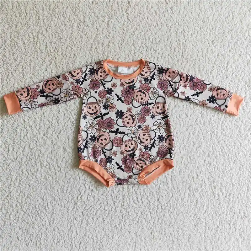 Halloween Pumpkin Blossom Long Sleeve Bodysuit