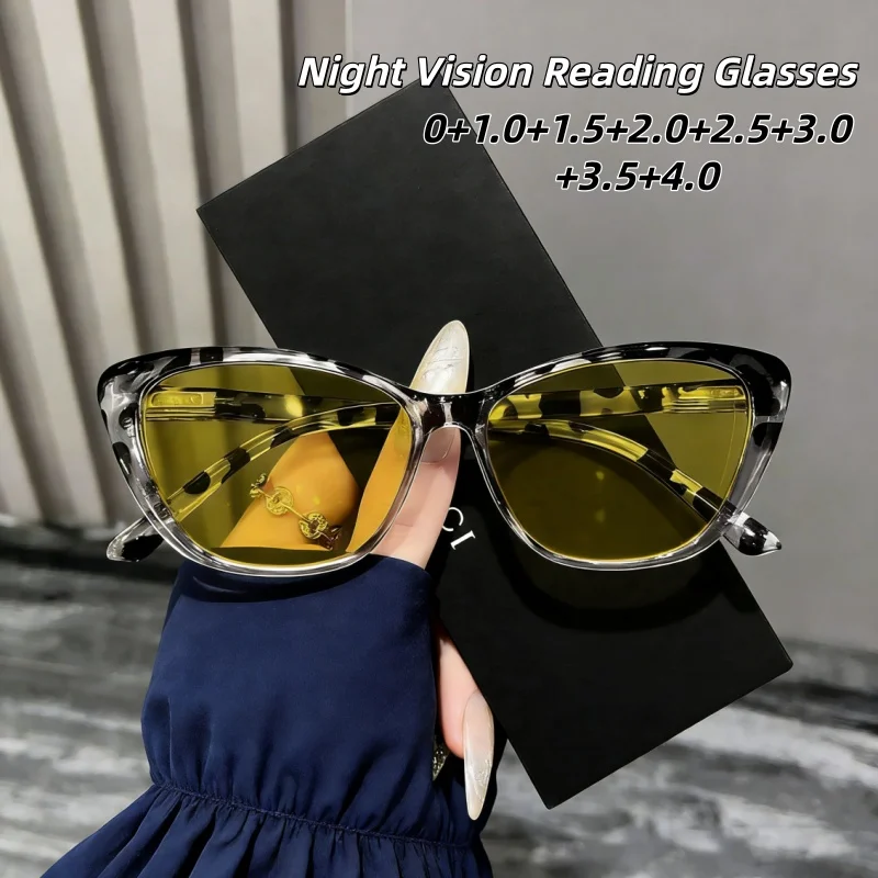 

Fashionable High-end Night Vision Reading Glasses for Women Cat Eye High-definition Anti-Blue Light Eyeglasses 0 To +4.0