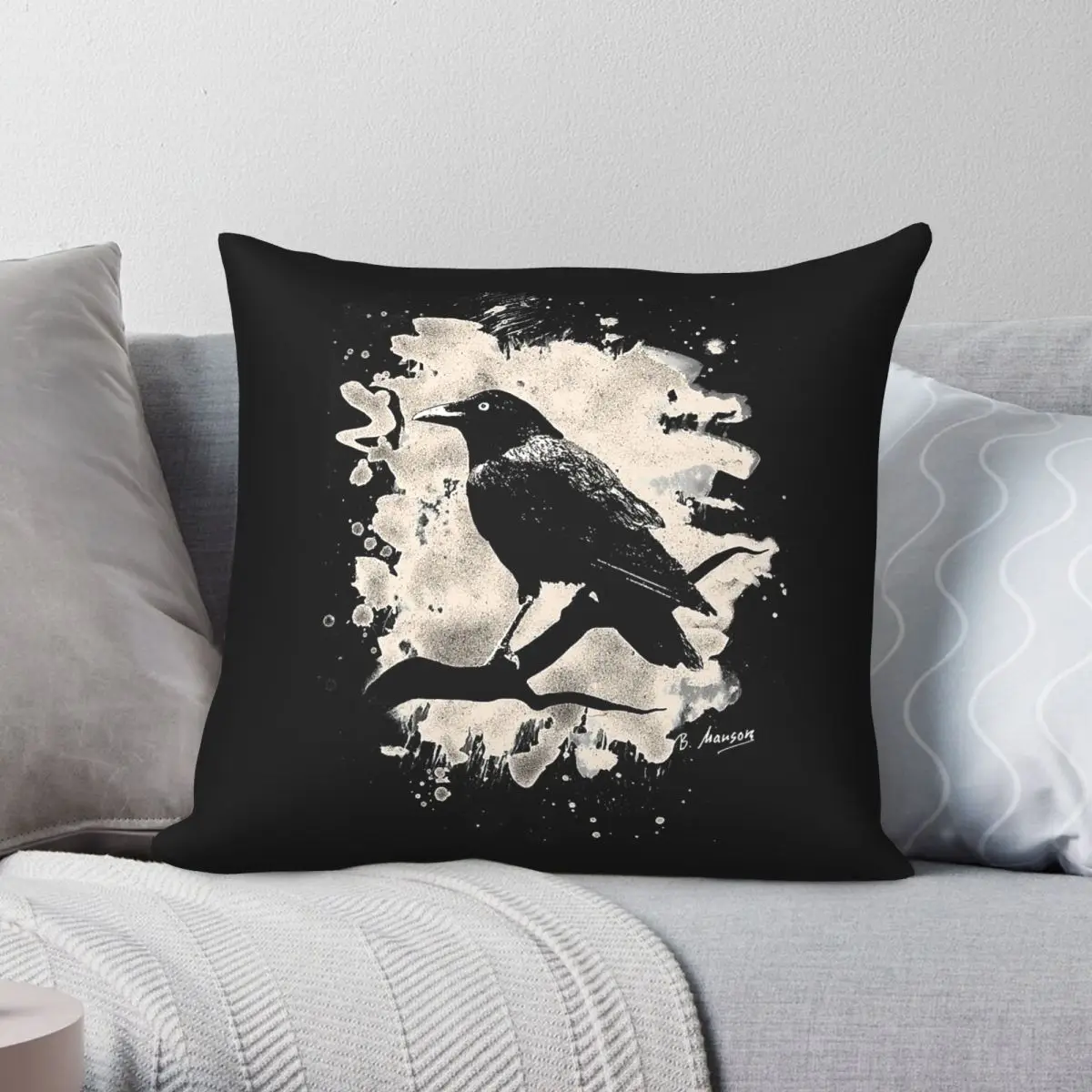 Crow Bleached Cream White Square Pillowcase Polyester Linen Velvet Creative Zip Decor Pillow Case Bed Cushion Case Wholesale