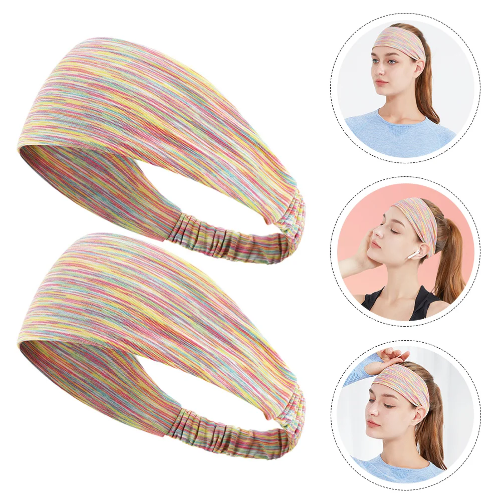 2 Pcs Facial Headband Hair Bands Stretchable Headbands Headgear for Women Athletic Colorful Nylon Cooling Silk Fitness