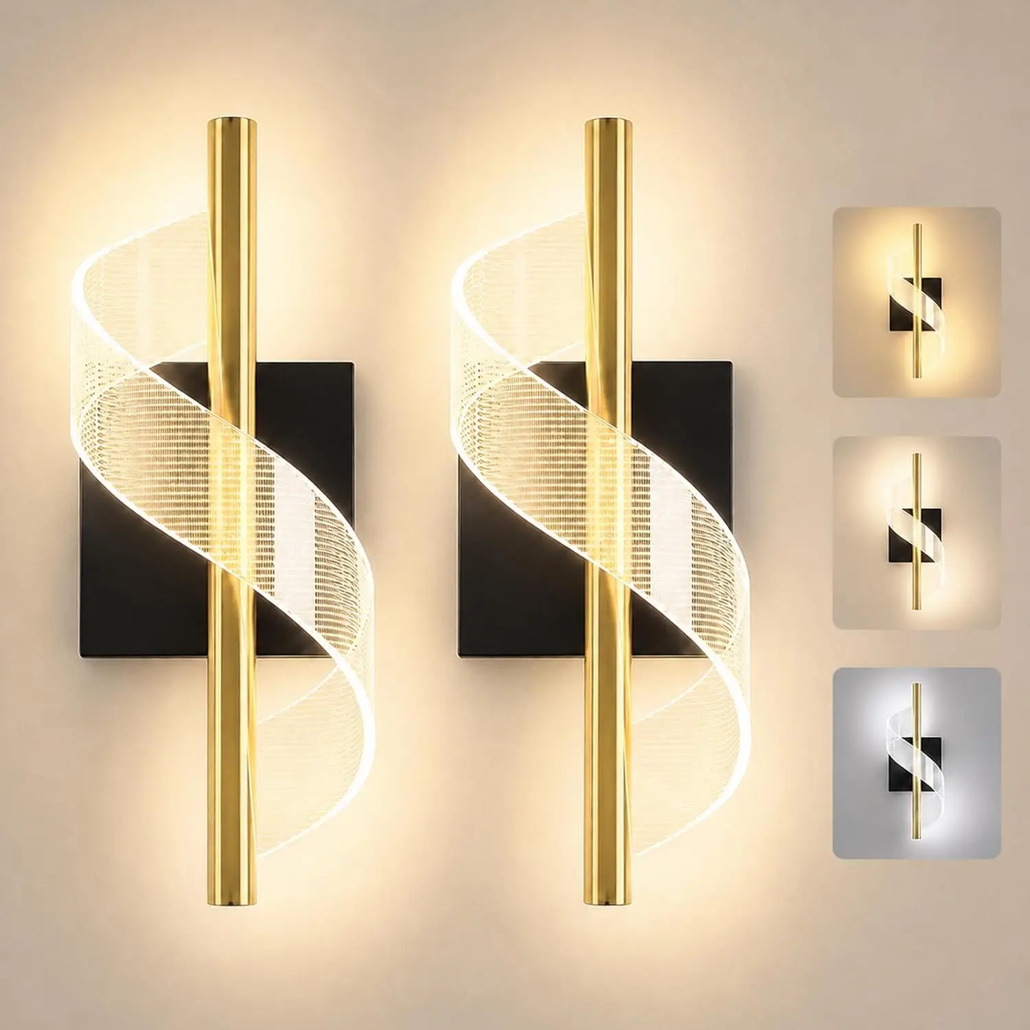 2pcs Rechargeable Wall Lights Battery Operated Wall Sconces 10000mAh Wireless No Drilling Wall Lights 3 Color LED Wall Lights