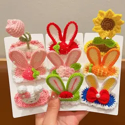 Cartoon Rabbit Ears Hair Clip For Baby Girls Cute Knitted Hairpin Barrette Side Clip Child Headwear Kids Hair Accessories