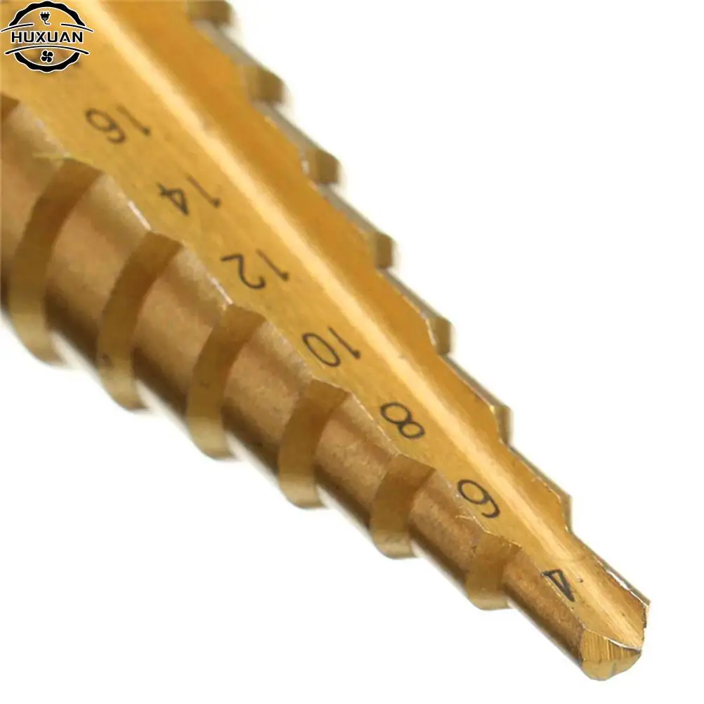 1Pcs Durable 4-22MM HSS Hex Titanium Coated Step Cone Drill Bit Power Tool for Woodworking Hole Cutter