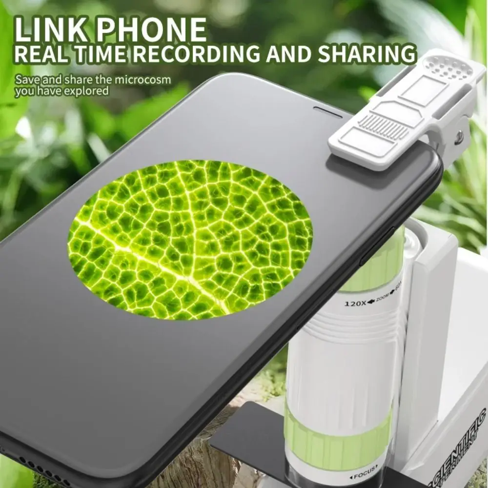 مجهر محمول باليد 60x-120x مع ضوء LED مجهر جيب للأطفال قابل للفصل قاعدة دوارة مع حزام للرسغ #5