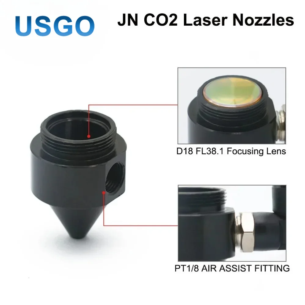 USGO Dia 18mm FL38.1mm CO2 Laser Air Assist Nozzle Tip for Laser Head CO2 Laser Engraving Cutting Machine Spare Parts Optics