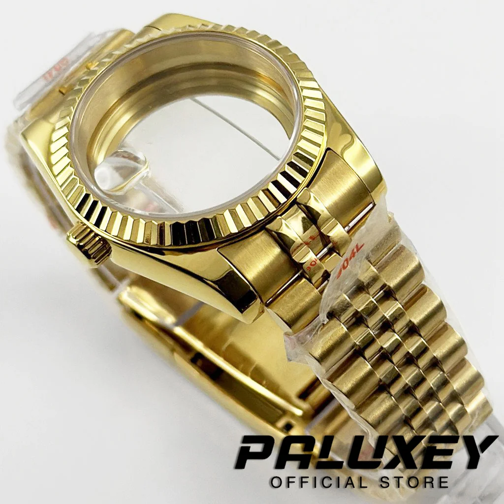 Gold Fluted Curved 36MM/40MM Bracelet Resistanst Watch Case Sapphire Glass For NH34 NH35 NH36 NH38 NH70 NH72 ETA2824 Movement