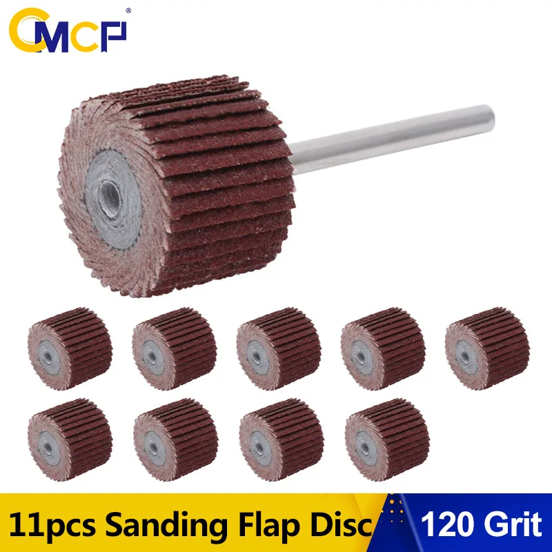CMCP papier ścierny 10 sztuk 120 Grit szlifierska tarcza listkowa z trzpieniem 3.0mm tarcza ścierna migawka tarcza polerska do narzędzia obrotowego Dremel