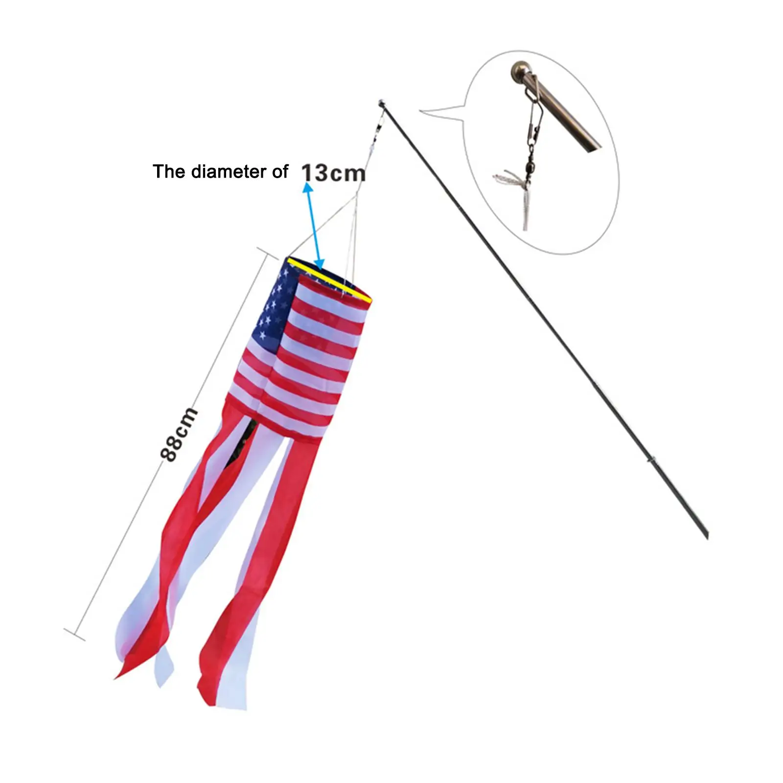 USA Flag Windsock for Outdoor Patriotic Decorations 50 Stars 6 Streamer Tails Garden Hanging Memorial Day