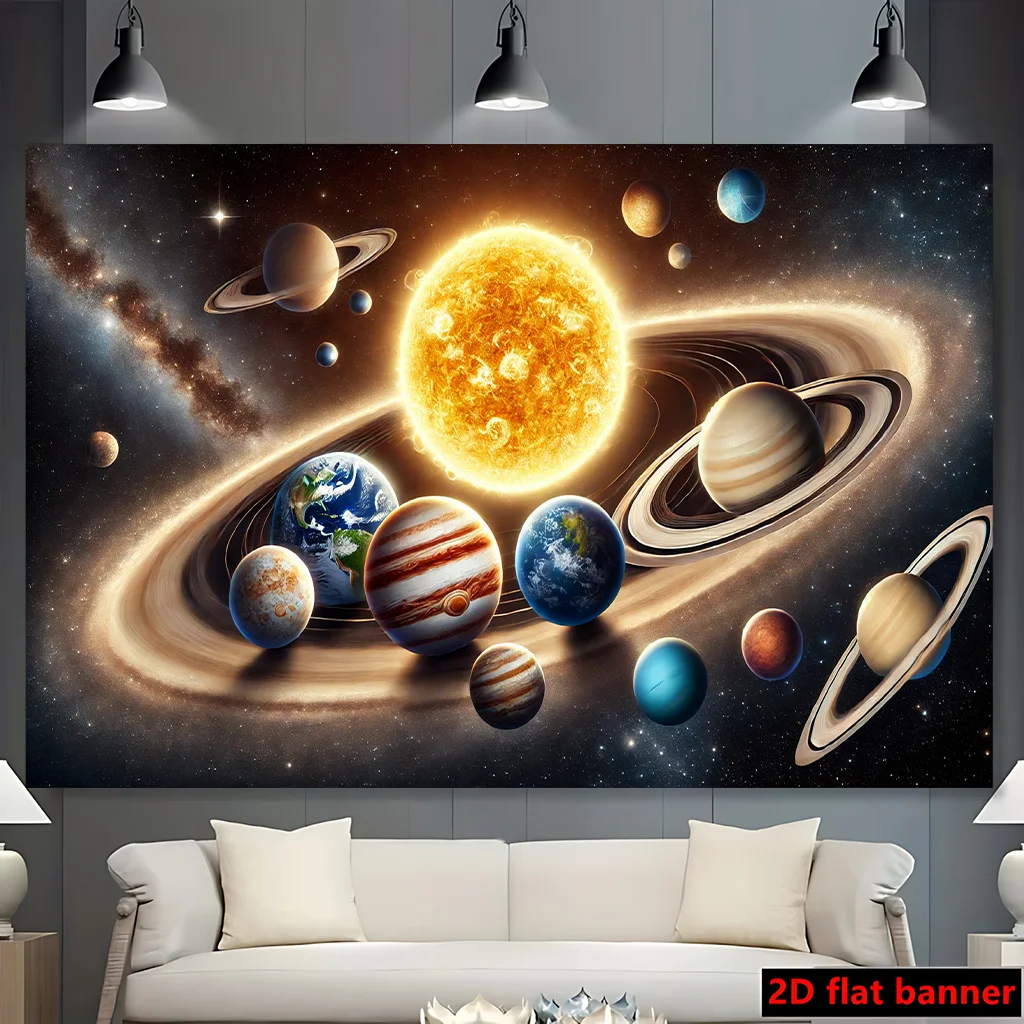 2D-Flachbanner – Sammlung von Planeten des Sonnensystems als Hintergrundstoff. Strapazierfähiges Polyesterfaser-Hintergrundgewebe für den Innen- und Außenbereich.
