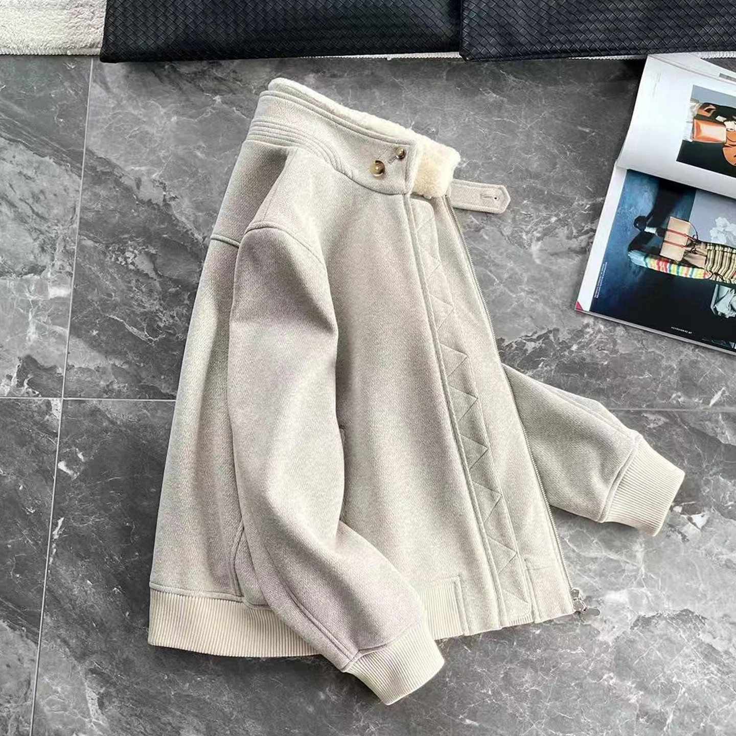 BC Italian 25aw Textured cotton wool blend stand-up collar jacket