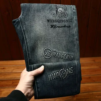 ג 'ינס אפור שחור אפור-ג' ינס רזה לגברים טרנדי כחול אלסטי הדפסה תלת מימדית אופנה יוקרה במחיר סביר לכולם-