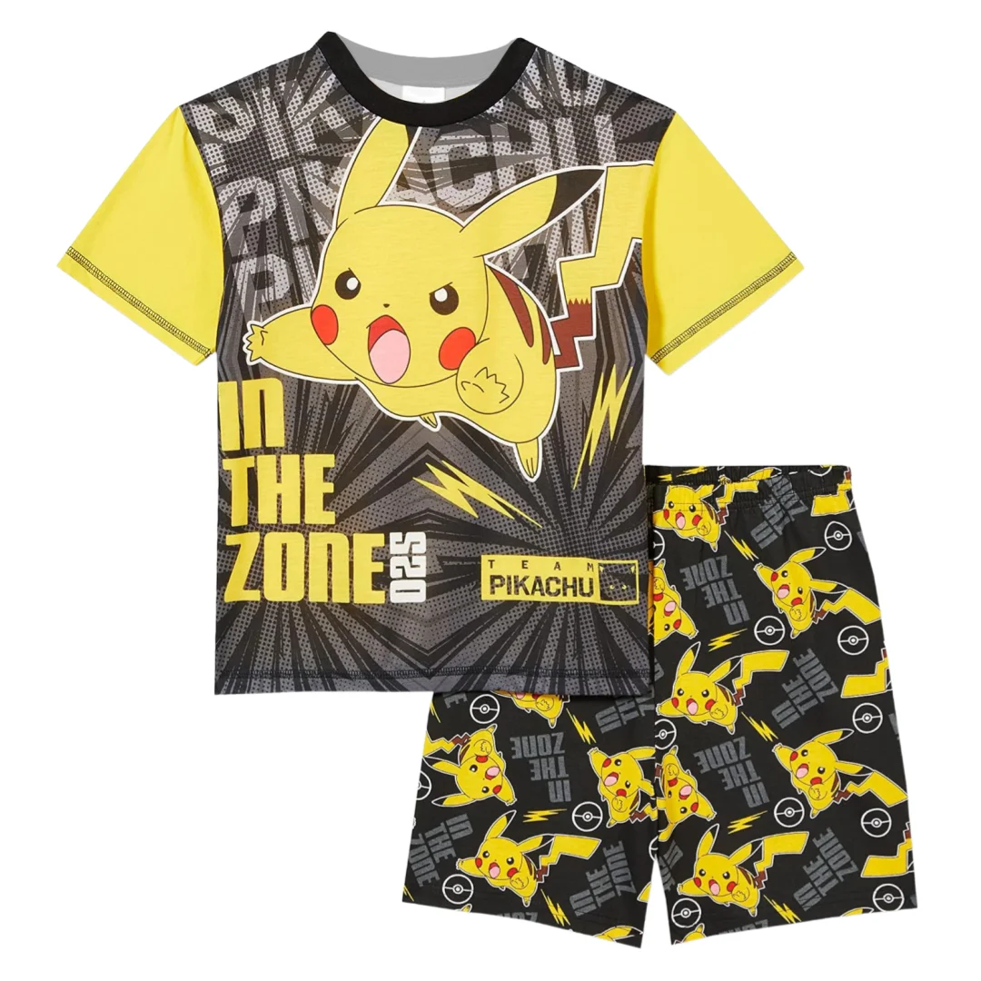 

Пижамный комплект Potdemiel Pikachu In The Zone с принтом по всей поверхности, комплект из футболки и шорт для взрослых и детей, семейный летний комплект, быстросохнущий, мягкий, легкий