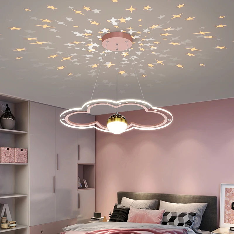 Children's Room Pendant Lights Full Of Stars Girl Bedroom Chandelier Cloud Lamp Star Projection Lamp Princess Room Chandelier