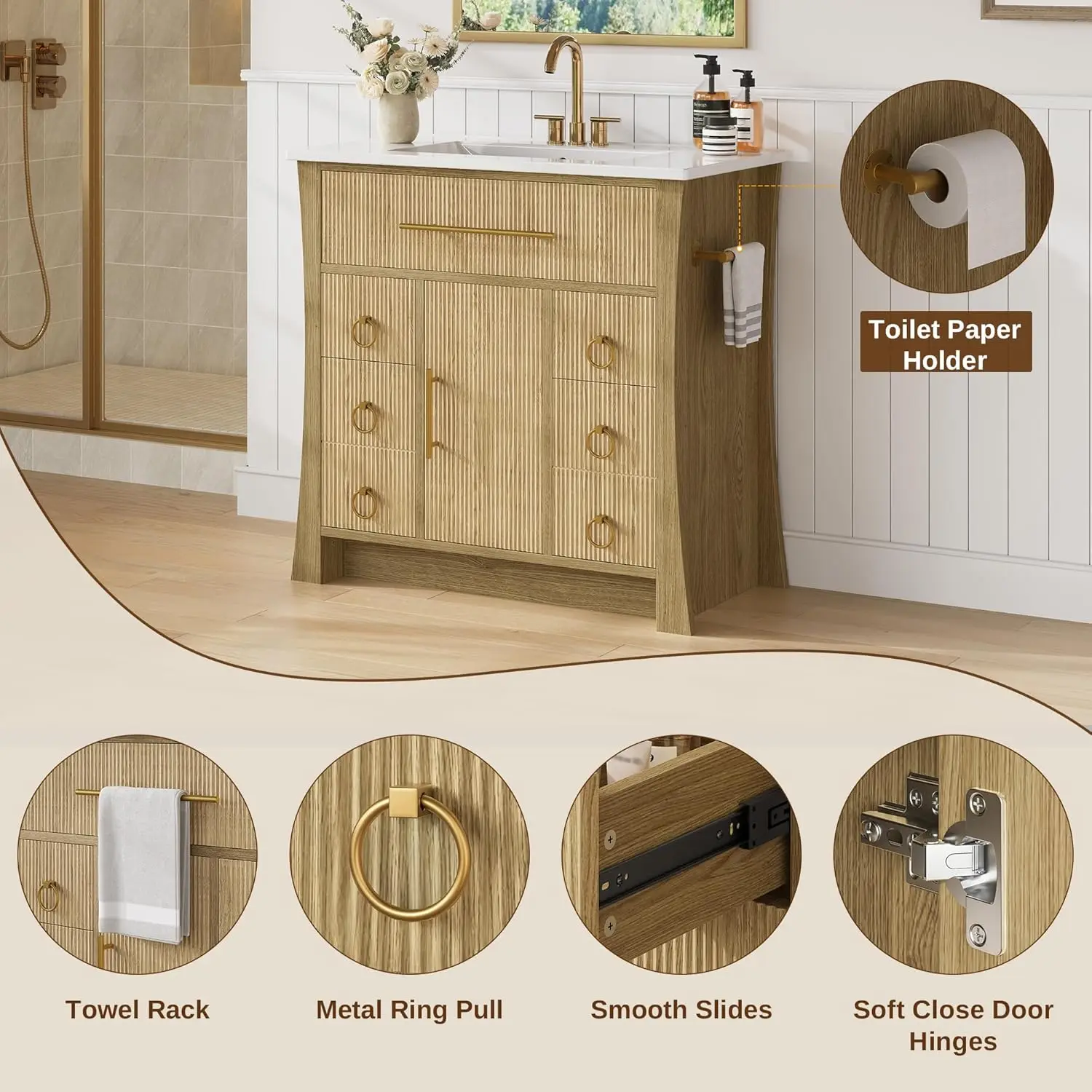 36" Wood‑Texture Bathroom Vanity 5