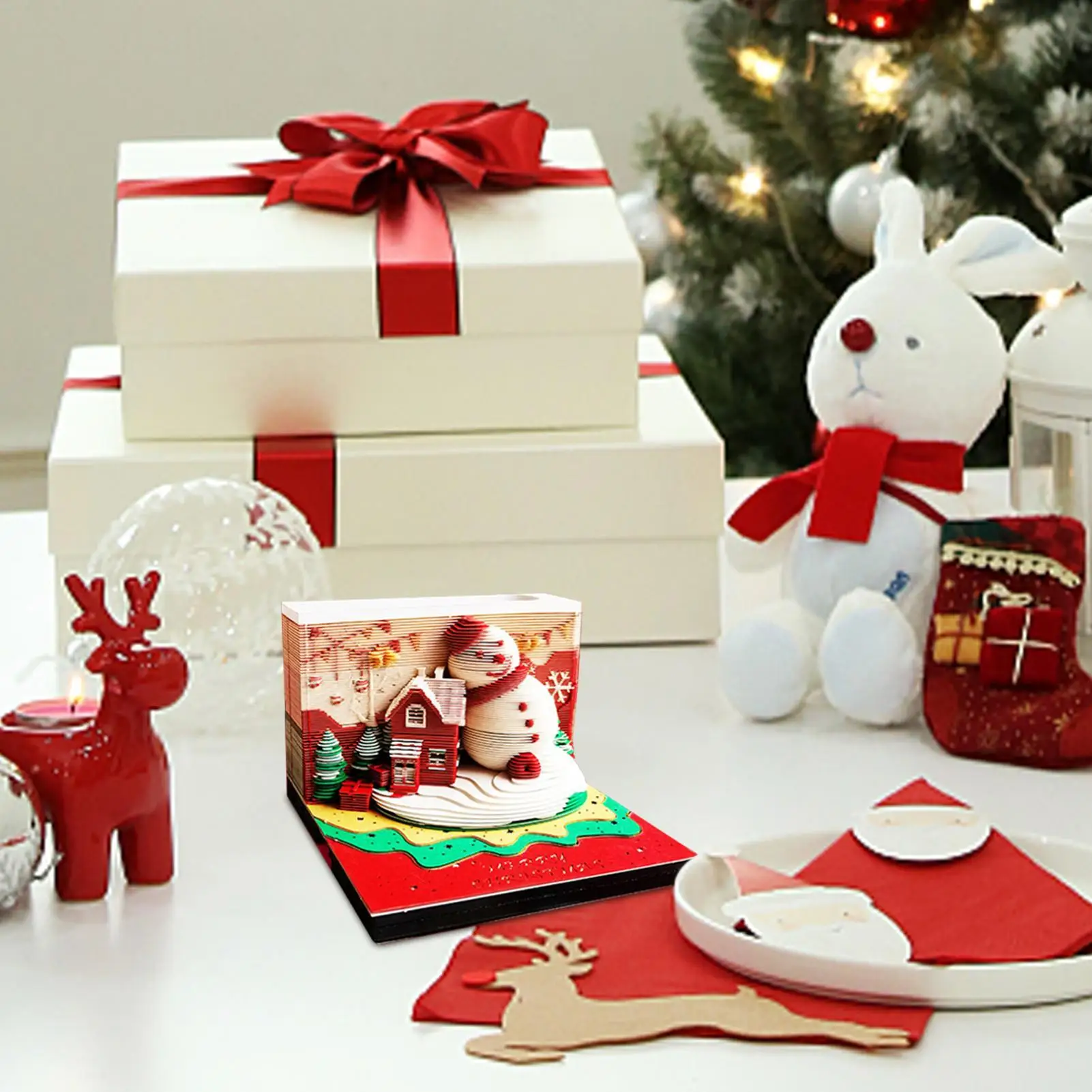 

3D Notepad Christmas Snowman 3D Desk Note Pad Art Paper Tear-Off For Desktop Planning Holiday Writing Studying Advent Workplace