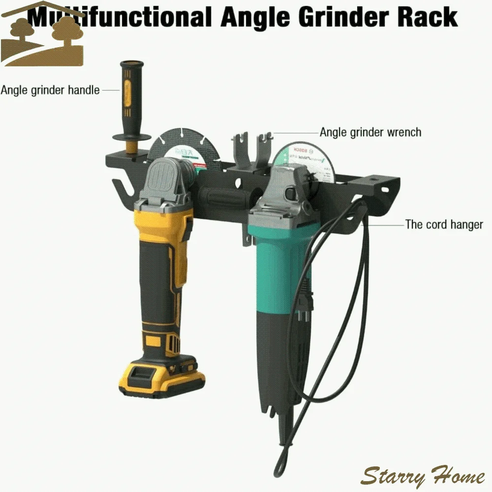 Sturdy 2 Bay Storage Rack Wall Mount Garage Workspace Grinder Stand Space-saving Gray Cord Hanger Cutters