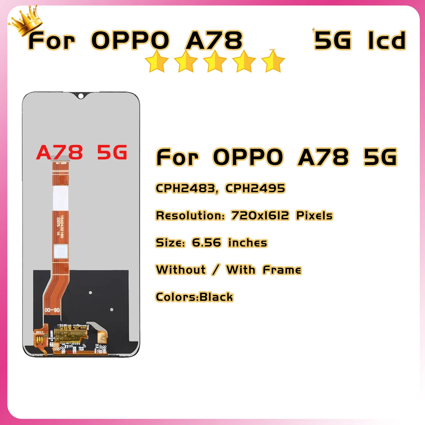 AMOLED Dla Oppo A78 4G CPH2565 Wyświetlacz LCD Ekran Panel dotykowy Digitizer Dla Oppo A78 5G CPH2483 CPH2495 Wyświetlacz A78 Ramka ekranu