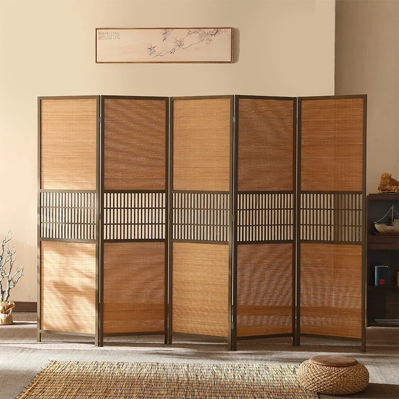 Screen partition porch folding screen solid wood folding retro new Chinese zen home ornament living room simple barrier wall