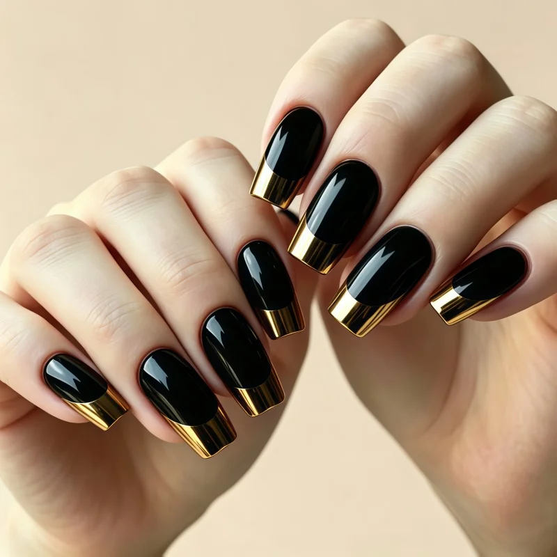 2026New 24-piece nail art pieces - European-style tomboyish dark-colored classic French-style medium-long rectangular fake nails
