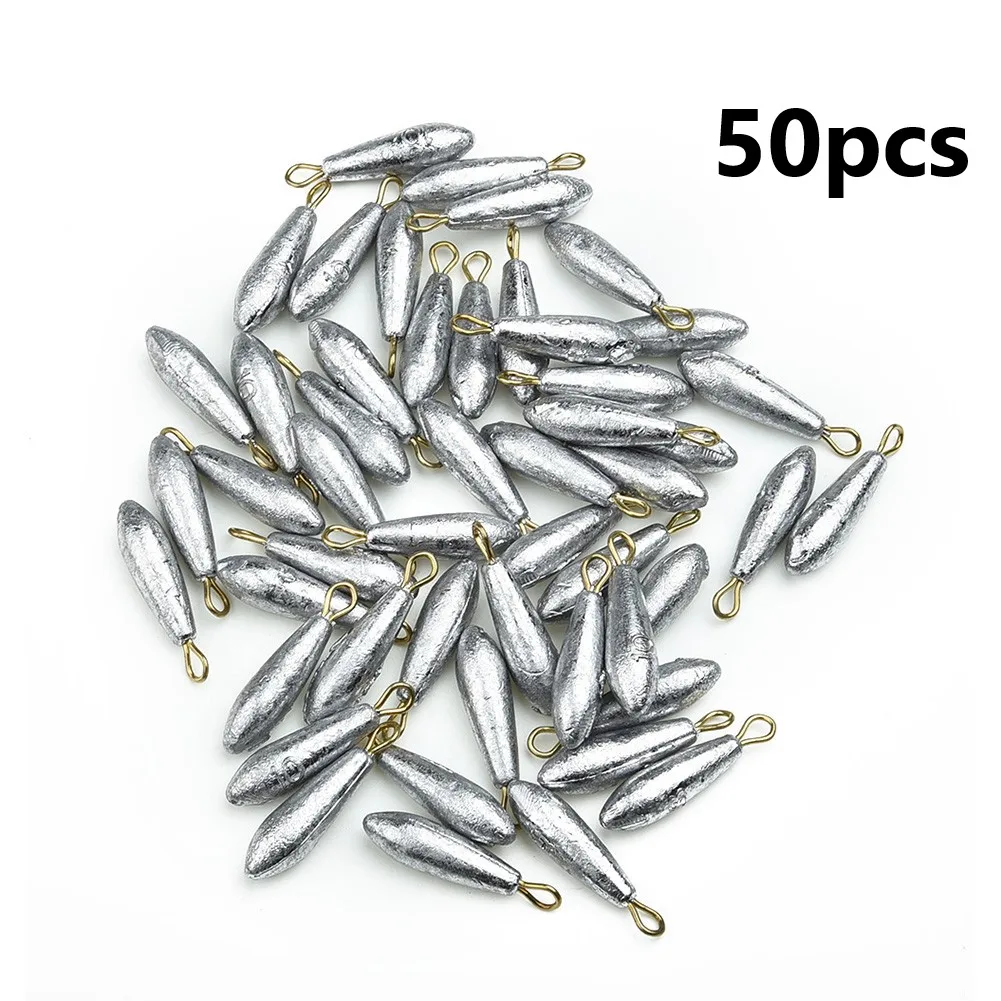 

50Pcs 10G Lead Sinkers Water Drop Shape Lead Sinker Silver Electrolytic Lead Fishing Tools With Ring Fishing Tackle Tool