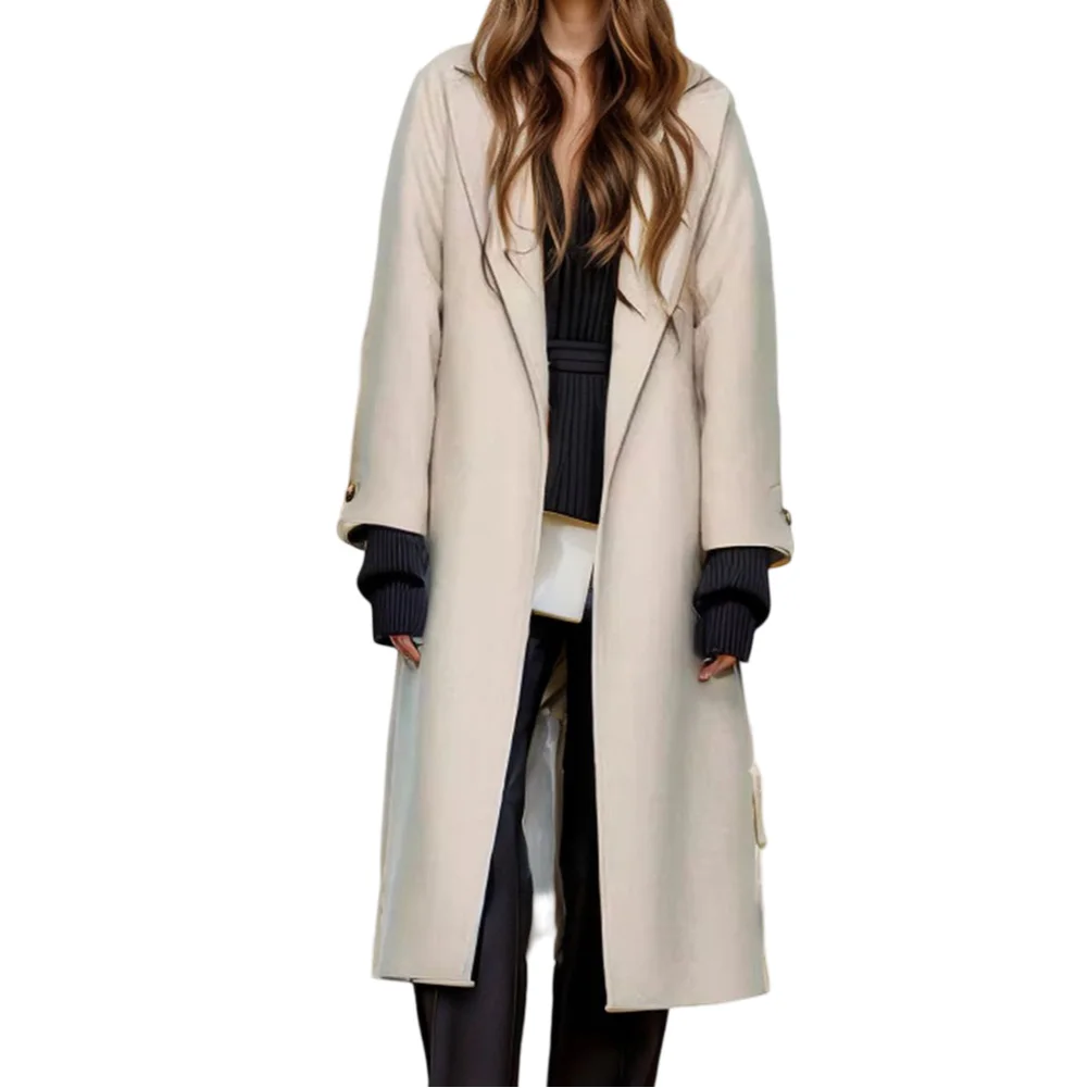 

Ladies Long Sleeve Coat Woolen Coat Extra Long Slim Coat Womens Woolen Coat Casual Style Long Sleeve Microelasticity