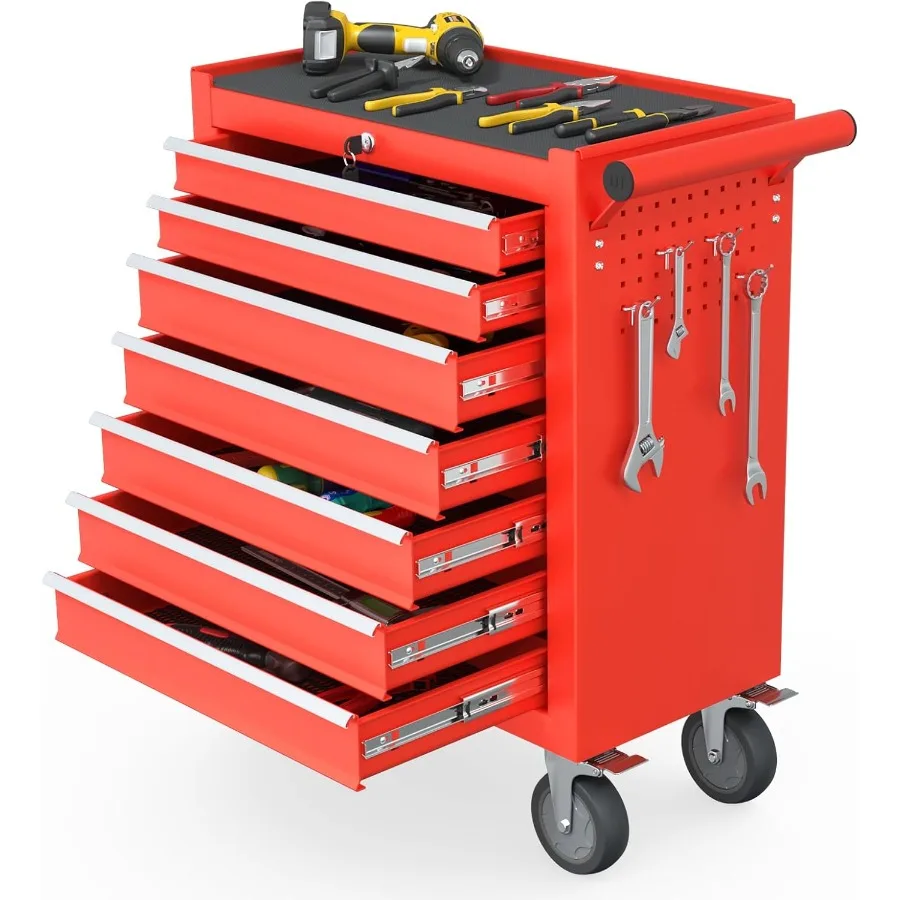 

7-Drawer Rolling Tool Chest with 4 Wheels and Drawers High-Capacity Detachable Mobile Tool Storage Cabinet for Garage Workshop