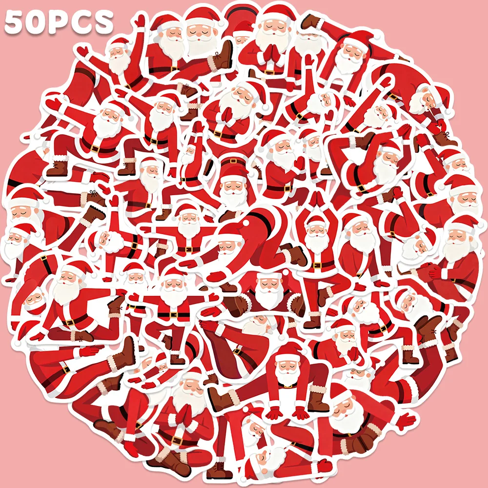 50 قطعة من ملصقات عيد الميلاد المضحكة الكرتونية لليوجا سانتا كلوز لخزانة الثلاجة والكمبيوتر المحمول والهاتف ملصق تزيين هدية عيد الميلاد #1