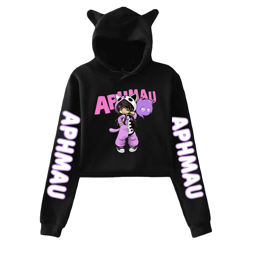 New Hoodie Aphmau Merch Pullover Cat Cropped Hoodie Crop Top Women\'s Hoodies 90s Youthful Girls Harajuku Kawaii Clothes