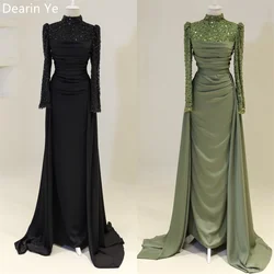 Customized Saudi Arabia Evening Dress Dearin High Collar A-line Floor Length Sequin Skirts Draped Layered Shirred Bespoke Occasi