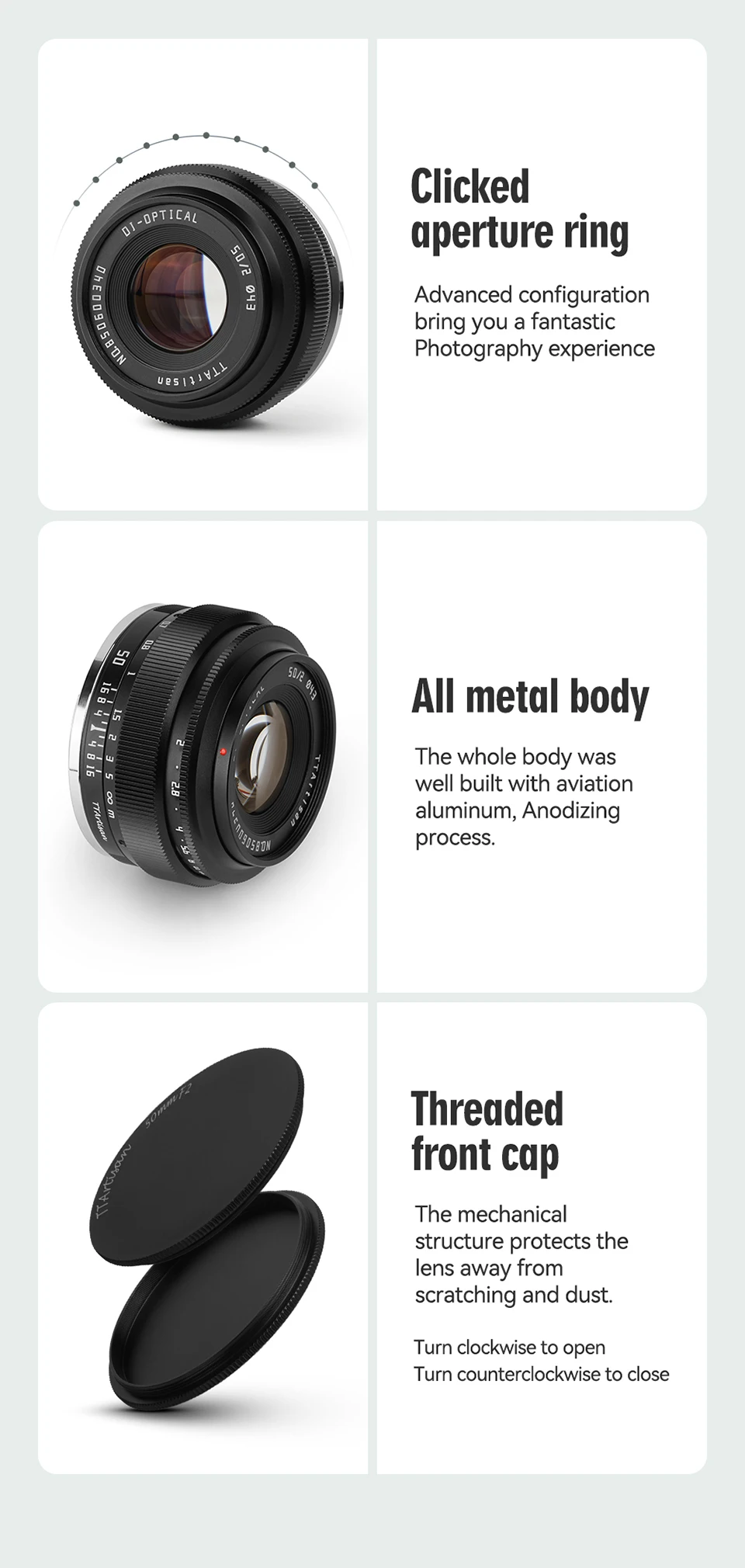 TTArtisan 50mm F2 Große Blendenöffnung Vollformat Porträt-Objektiv Kompatibel mit Sony E A7RIII Canon RF Nikon Z ZFC Z5 – Detail 13