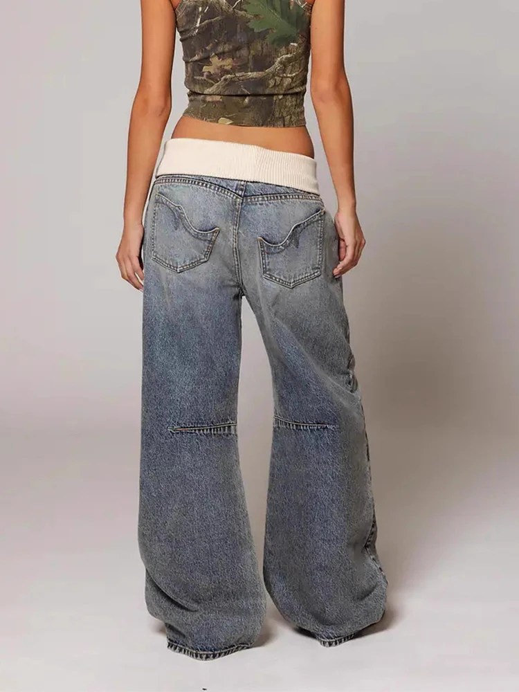 

Американские винтажные уличные потертые джинсы унисекс, свободные прямые синие джинсовые брюки, повседневные брюки в стиле ретро