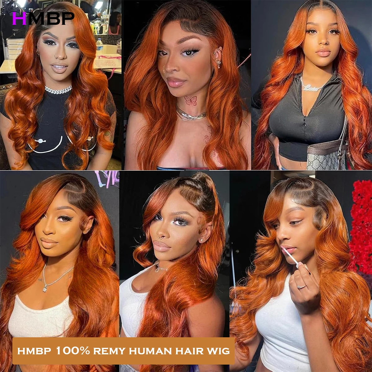 Ginger Orange 450 Density Loose Wave 100% Human Hair 13x6 Hd Lace Frontal Wig Ombre Colored Bouncy Curl HD Transparent Lace Wigs