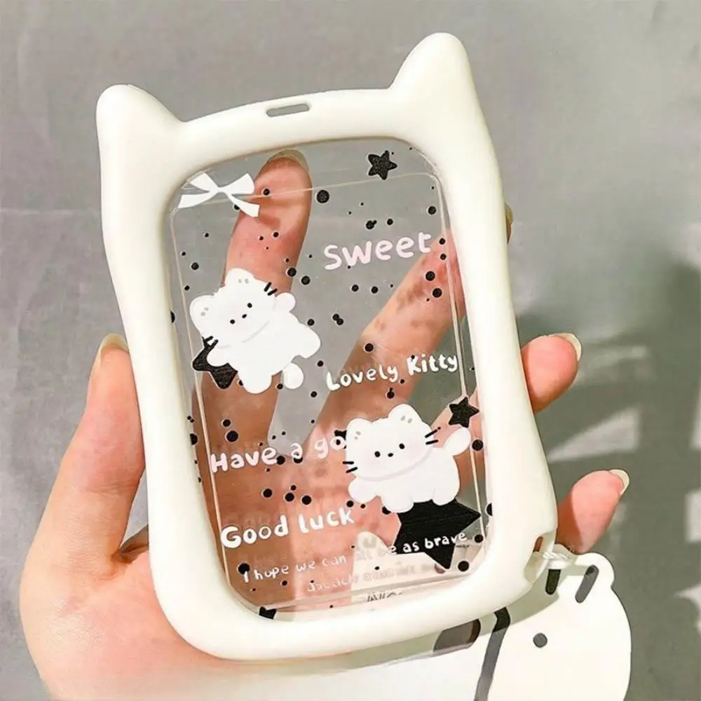 Cartoon Cat Ear Card Holder Girls 3-Inch Idol Photo Storage Clip Student Bus Card Student ID Card Holder Keychain Stationery